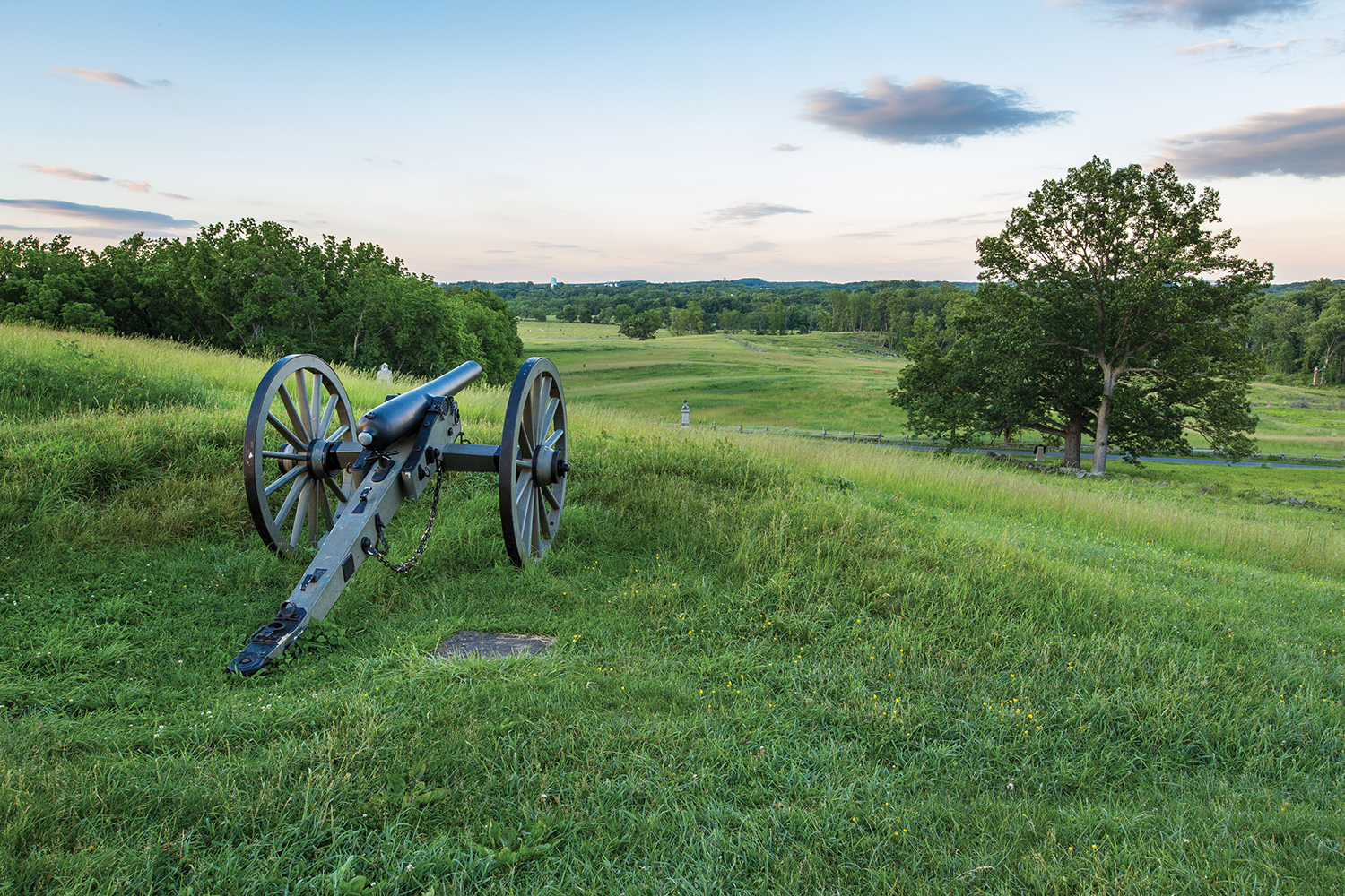 A 3-inch ordnance rifle rests in the area where Ricketts’ battery fought on East Cemetery Hill at Gettysburg National Military Park. Photo by Dave Pidgeon