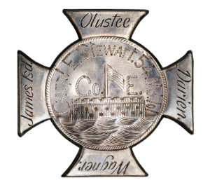 The identity badge created for Cpl.Edward Stewart, Company E, 54th Massachusetts Volunteer Infantry Regiment.
