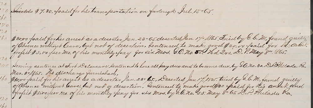 Close up of the Remarks Section of the Muster-Out Roll for Company F, 187th Pennsylvania Volunteers. 