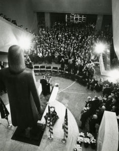 The museum dedication ceremony was held October 13, 1965, in Memorial Hall in front of the Penn statue.RG-13/ PA State Archives