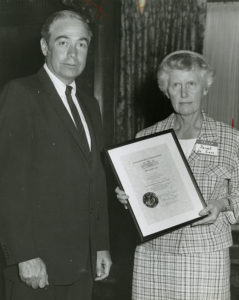 Governor William Scranton gives de Coux a certificate of recognition for the statue, 1965. RG-13/ PA State Archives