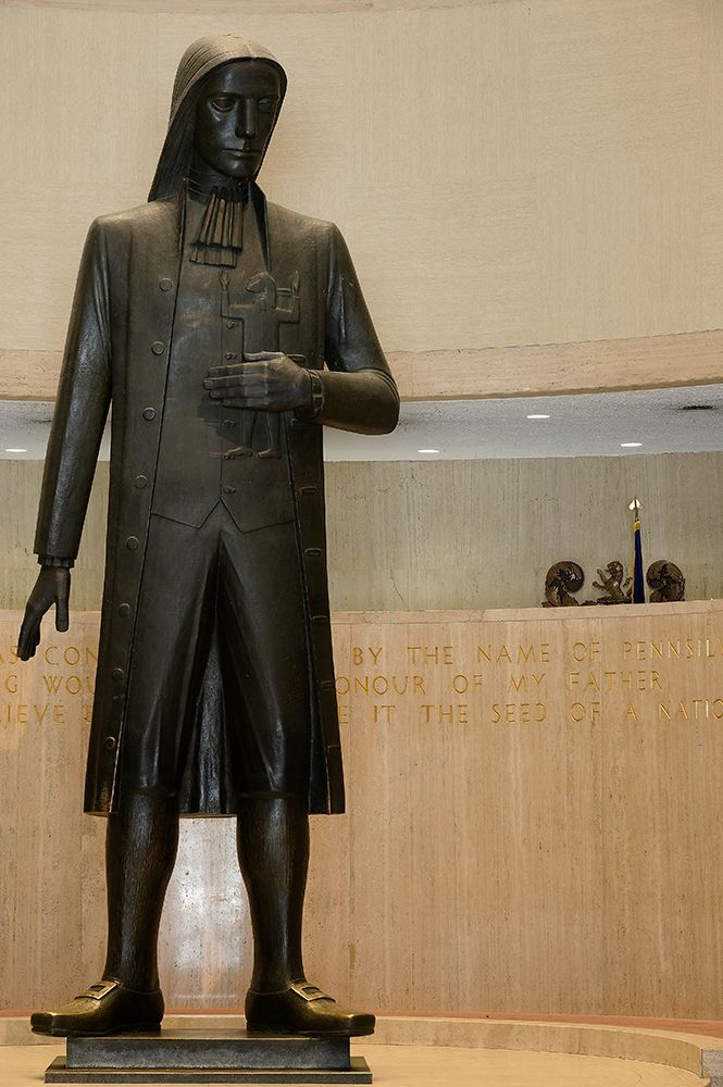 The William Penn statue today in The State Museum’s Memorial Hall. The State Museum of Pennsylvania/photo by Don Giles