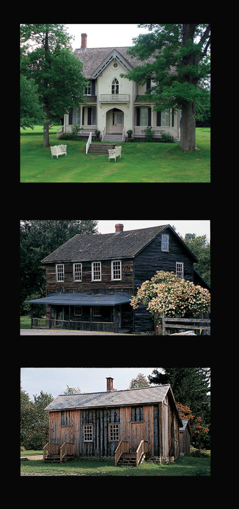 Three buildings at Eckley show the social status of Eckley residents: from top, the mine owner's house, a miners' double dwelling, and a laborers' double dwelling. PHMC