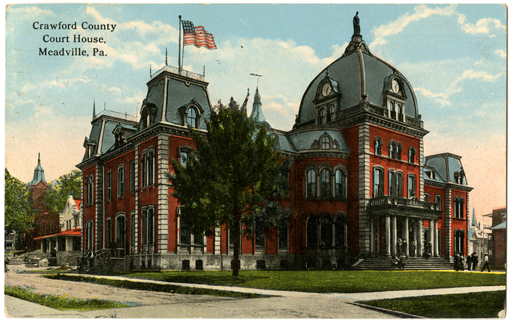 The Crawford County Courthouse was the site of Allen v. Meadville School District in 1881. The courthouse also functioned as the county prison. MG-213/PA State Archives