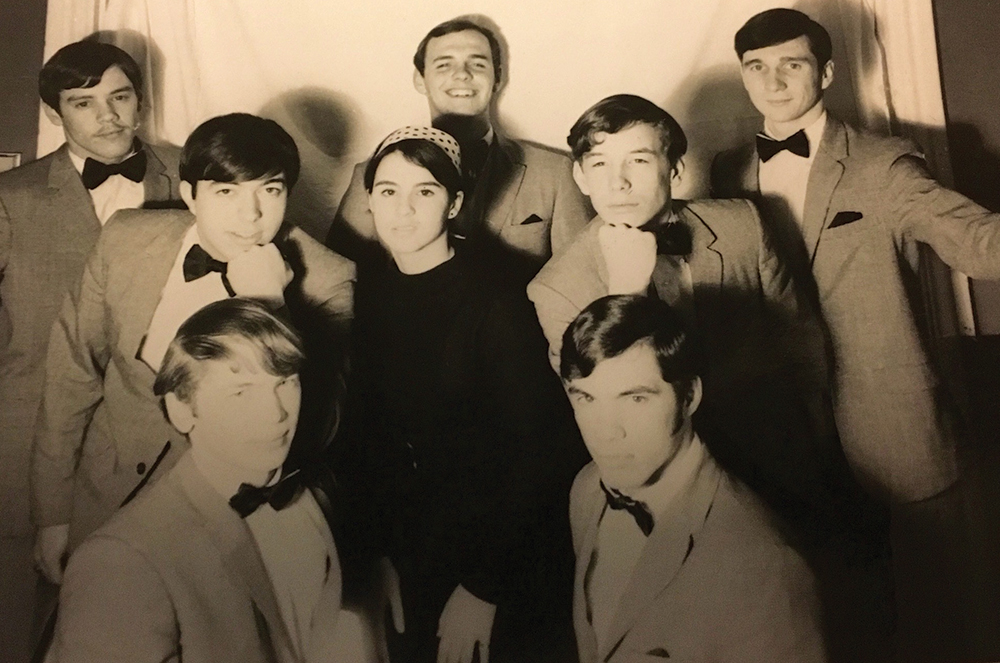 Oates’ early band, the Masters, c. 1967. Front: David Rupp, trombone; Oates, guitar and vocals. Middle: Alan Merico, keyboards; Oates’ sister Diane Oates, vocals; Kent Longaker, drums. Back: Jack Austerberry, saxophone; Nevin Harper, vocals; Pat Collins, bass. Courtesy of John Oates