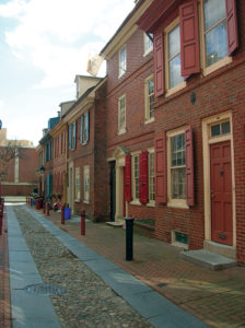 Elfreth’s Alley National Historic Landmark, Old City Historic District, Philadelphia.