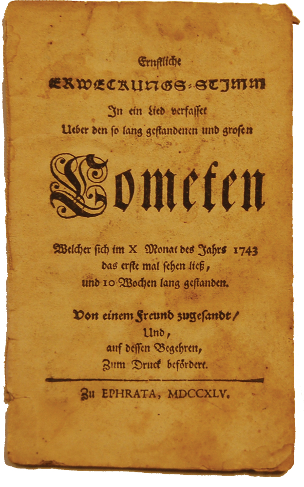 Cometen Buch, or Comet Book. Ephrata Cloister