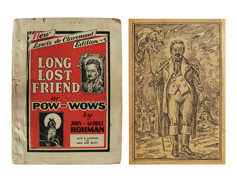 Characterization of John George Hohman on the cover and frontis of the Lewis de Claremont edition of Long Lost Friend, 1938.