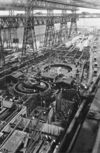 Construction of the USS New Jersey at the Philadelphia Navy Yard, July 1942.