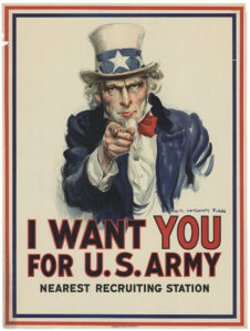 One of the most iconic posters of the first half of the 20th century, I Want You for U.S. Army by James Montgomery Flagg was originally published as a cover for the July 6, 1916, issue of Leslie's Weekly. More than 4 million copies were published in 1917-18. Because of its popularity and effectiveness, it was reissued during World War II. Pennsylvania State Archives/MG-200