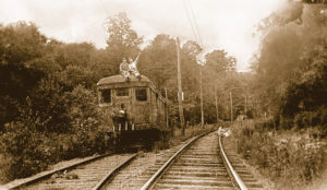 Express freight motor 301 at Vinco Road siding on Ebensburg line. It was here that car 102 began to run away.