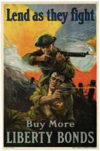 Created by artist and illustrator Sidney H. Riesenberg (1885-1971), this sensational poster of a battle scene to sell Liberty Bonds was published in 1918 by the Ketterlinus Lithographic Manufacturing Co. of Philadelphia.
