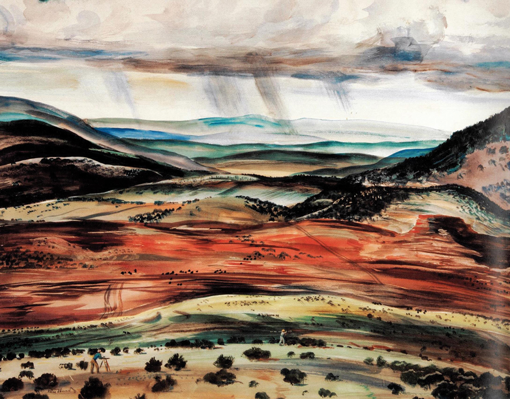 Peter Hurd, Geologists at Work, 1946, watercolor. Drake Well Museum