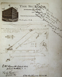These trolley sketches marked “Hunter Exhibit Drawing No. 11” were apparently entered as evidence in Hunter’s interference battle with Frank Sprague and Charles Van Depoele. The case was plagued by delays, in part due to the demands of at least 10 other interference cases in which Hunter was involved. Courtesy Elizabeth Atlee Carapico
