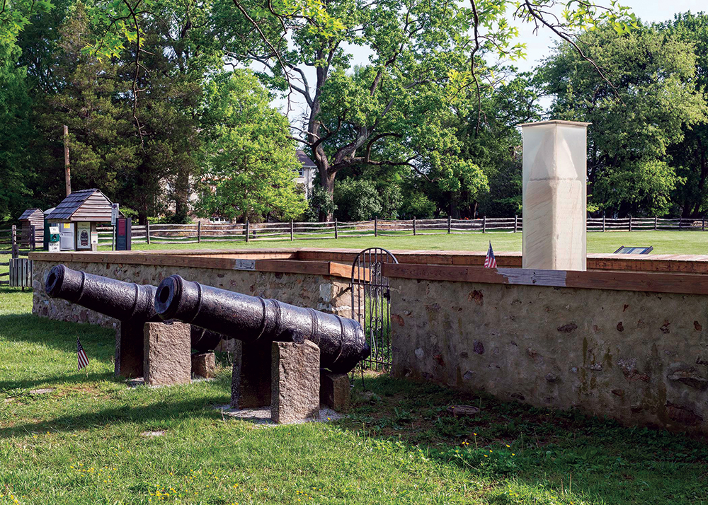 The Paoli Memorial Grounds, in the foreground, was first set aside as a commemorative site and militia drill field in 1817-22. Since 1896 the Paoli Memorial Association has cared for the 22-acre site, which includes war memorials, playing fields and a Boy Scout cabin. The 44-acre Paoli Battlefield, in the background, site of Anthony Wayne’s camp and much of the fighting, was preserved in 2002 by the Paoli Battlefield Preservation Fund. Photo by Robert Colameco