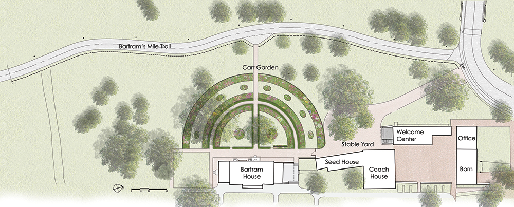 Rendered plan of paths and plantings for the Anne Bartram Carr Garden restoration. LRSLA Studio, Philadelphia