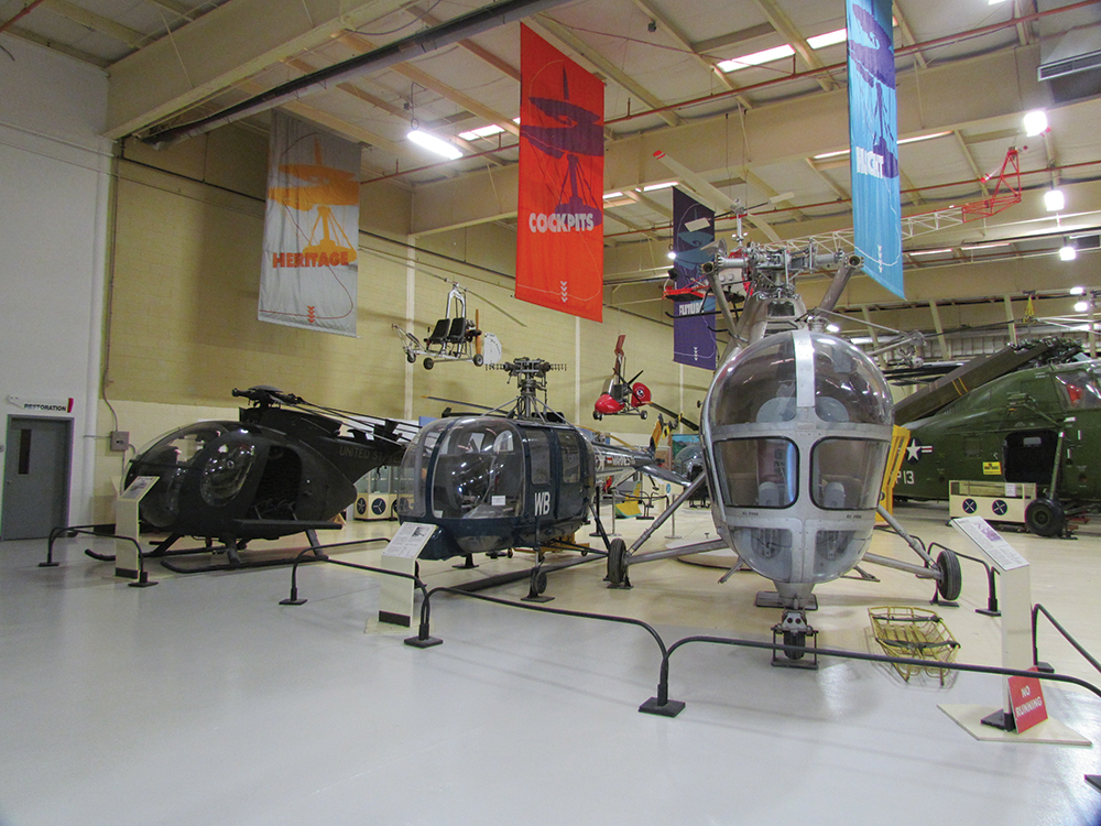 From left, the Hughes AH-6J Light Attack Helicopter, Sikorsky S-52/H05S, and Sikorsky S-51/R-5.