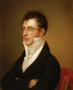 Rubens Peale, here in 1807, took one of the mastodon skeletons on tour through Europe in 1802 with his brother Rembrandt Peale, who painted this oil-on-canvas portrait.