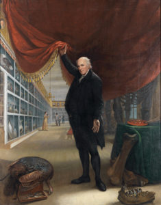 In 1822 Charles Willson Peale included the mastodon skeleton in his 103¾-by-79-inch, oil-on-canvas self-portrait The Artist in His Museum. The skeleton is under the curtain at the far right. Courtesy Philadelphia Academy of the Fine Arts, Philadelphia (Gift of Mrs. Sarah Harrison, The Joseph Harrison Jr. Collection)