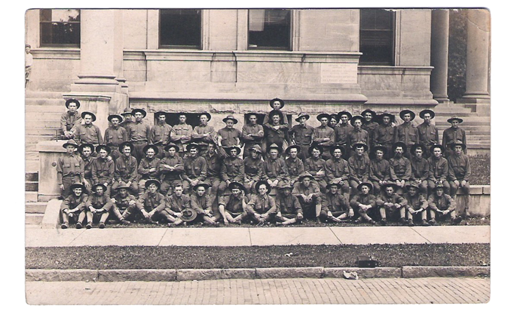 Company C enlisted personnel posed for this photograph on the steps of the Somerset County Courthouse, Summer 1917. Courtesy David and Barbara Rodgers