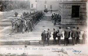 Company C formed in ranks at the Somerset County Courthouse prior to boarding trains for Camp Hancock, Georgia, September 7, 1917. Courtesy the Family of Ivan Lambert