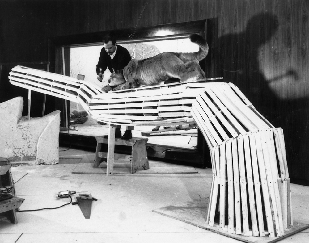 Preparator John Schreffler builds a tree for the mountain lion diorama. The State Museum of Pennsylvania