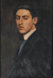 Demuth painted this self-portrait (detail, 1907, oil on canvas, 26 1/16 x 18 in.) when he was a student at the Pennsylvania Academy of the Fine Arts. It was the only painting he ever exhibited in his hometown, Lancaster.