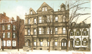 Keystone Hall at 313 North Front Street in Harrisburg served as the governor’s residence from 1864 until its sale and demolition in 1960. It was actually a pair of brick townhouses that were unified and given an ornate Victorian brownstone façade in the 1880s. Historic Harrisburg Association