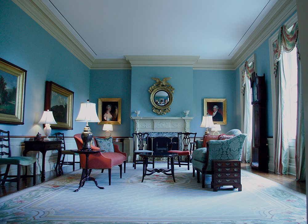 The Erie Room in the current Governor's Residence honors the citizens of Erie and features an antique carved mantel depicting the Battle of Lake Erie, created by Robert Wellford, c.1815. It is one of five such mantels known to exist; one is in the White House, two are in the Winterthur Museum, and one is owned by a private collector in New York City. Historic Harrisburg Association / Photo by Robin B. Schuldenfrei