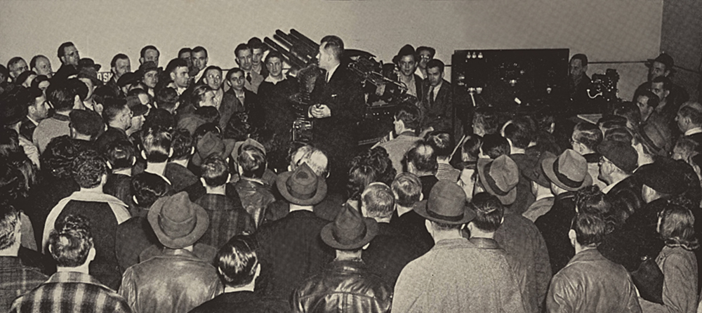 “The worst-kept secret of the war,” according to Army-Air Force general Curtis LeMay, was the B-29 project. The Army relaxed security measures and demonstrated the bomber’s complex gun turret system to Textile workers in early 1945.