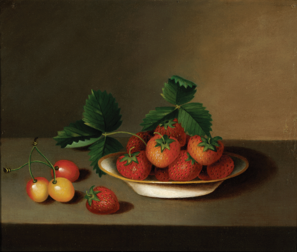 Margaretta Angelica Peale painted and exhibited still life pictures, which were popular in mid-19th-century America. Although she took stylistic cues from her father and cousin Raphaelle Peale, she nevertheless selected different fruits, like strawberries, and presented them in a stark and simple manner. Courtesy Pennsylvania Academy of the Fine Arts, Philadelphia (Source Unknown)