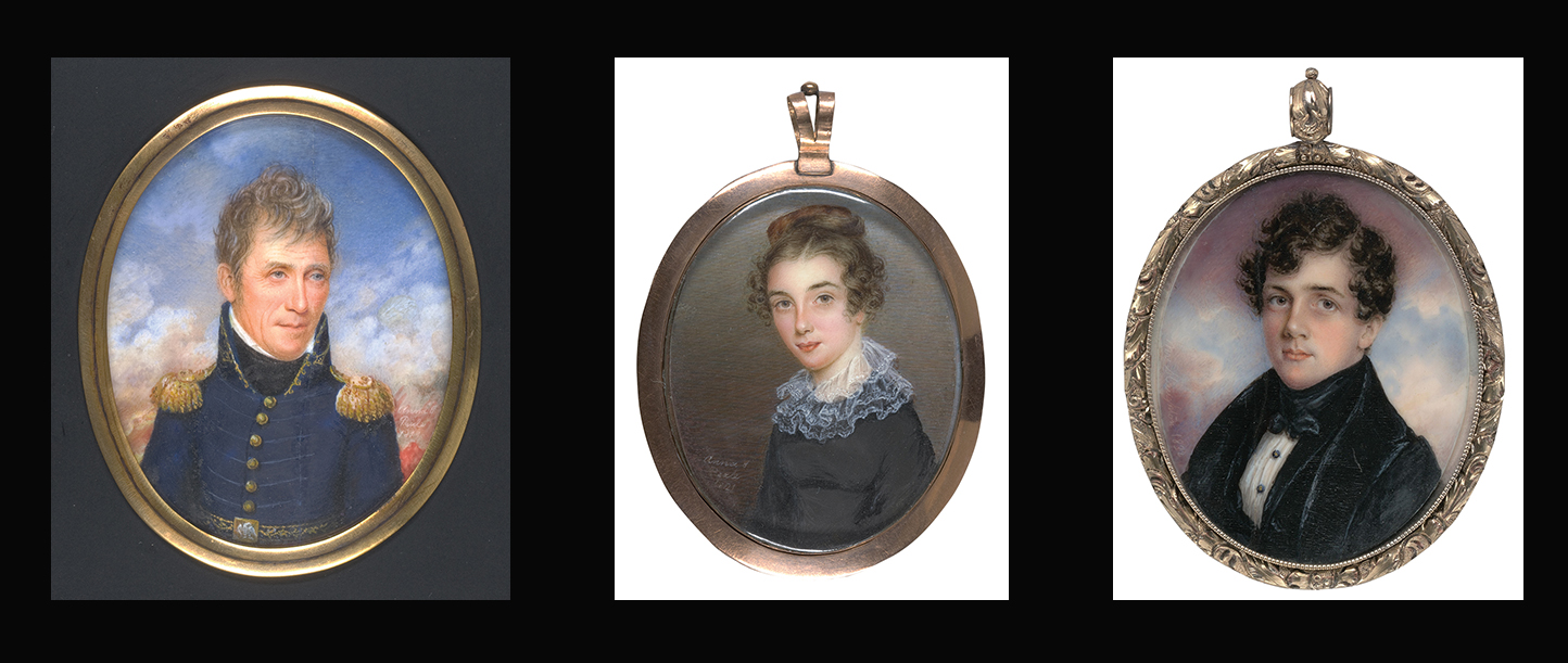 Left, Anna Claypoole Peale painted this watercolor-on-ivory miniature of Gen. Andrew Jackson in 1819, when she accompanied her uncle Charles to Washington, D.C., where they were privileged to paint many notable politicians and military leaders. The exhibition of these miniatures at the Pennsylvania Academy of Fine Arts in 1819 catapulted her from under the shadow of her father and uncle. Yale University Art Gallery