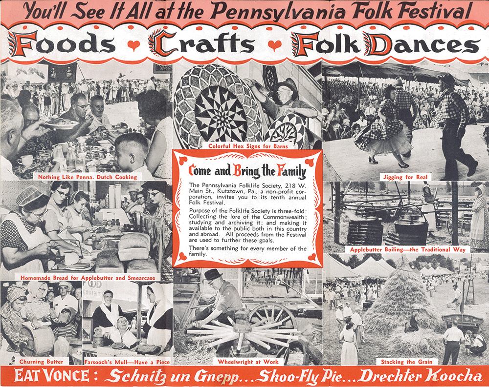 The wide array of highlights featured in the brochure for the 1959 festival include foodways, dancing, folk art, crafts and agricultural demonstrations.