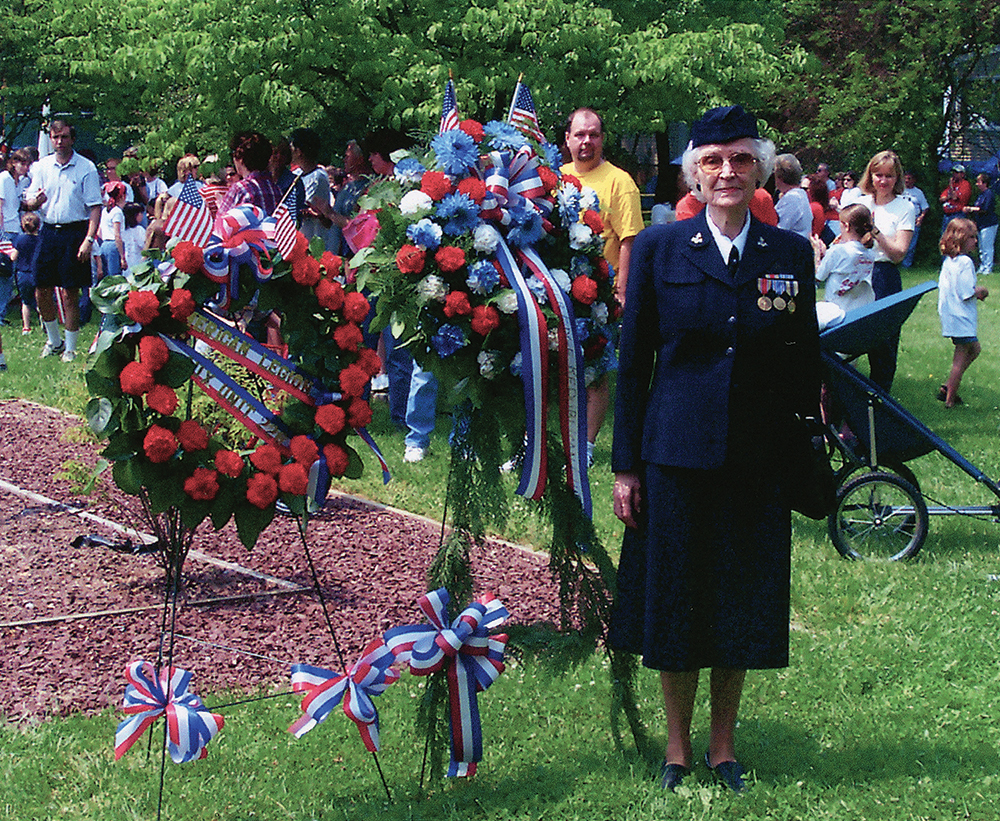 Louise Baldauski Coleman in her WAVES uniform at a Memorial Day 2002 event in New Jersey. This was the last time she wore her uniform and medals before donating them to the Pennsylvania Military Museum.