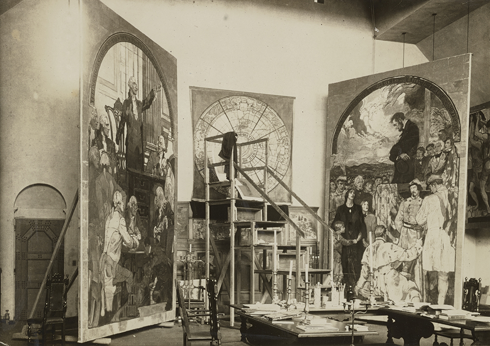 Senate Chamber panels in Oakley’s studio.