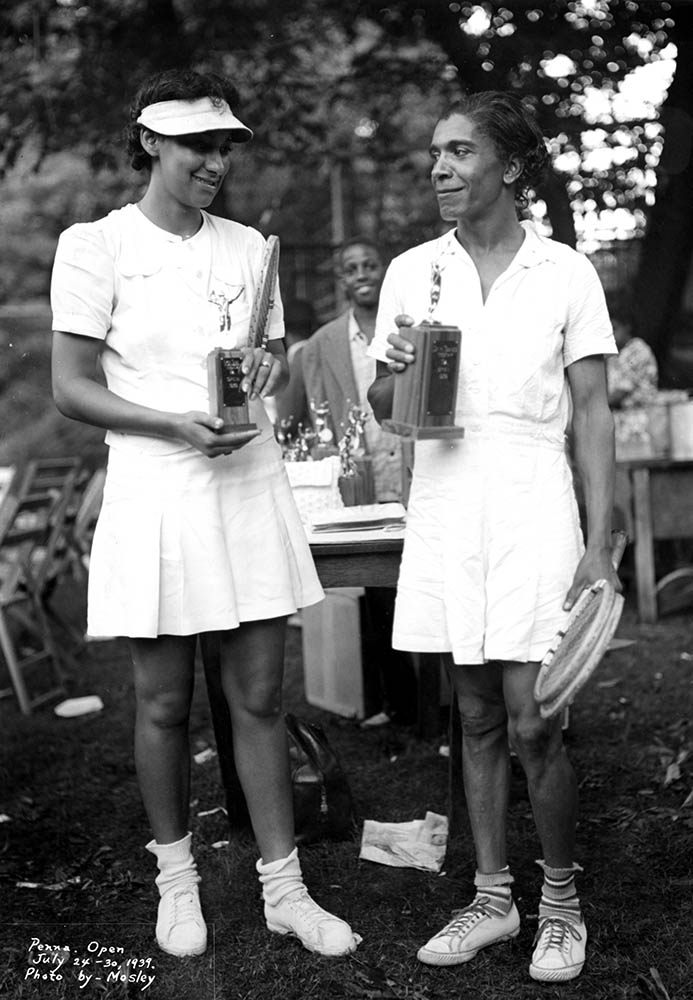 Ora Washington, winner of the Pennsylvania Open, July 24–30, 1939, with runner-up Dorothy Morgan, captured by photojournalist John W. Mosley, who documented Philadelphia’s African American community from the 1930s to the 1960s. John W. Mosley Photograph Collection, Charles L. Blockson Afro-American Collection, Temple University Libraries, Philadelphia