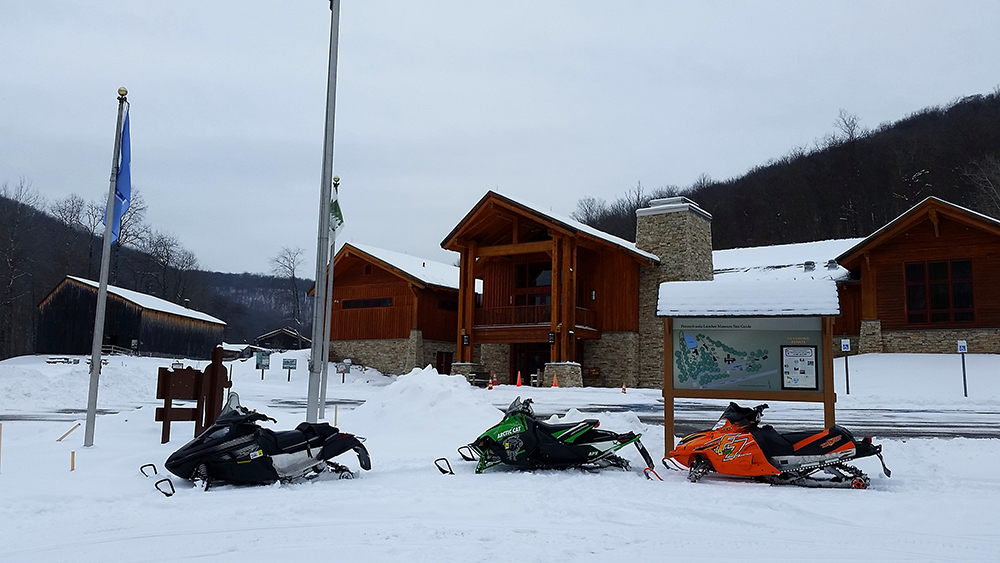 On February 14-16 visitors to the Pennsylvania Lumber Museum may arrive by snowmobile and park near the visitor center to explore the museum and outdoor exhibits. Pennsylvania Lumber Museum, PHMC