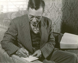 The other main facet of William Chester Ruth was his deep faith and leadership in the Church of Christ at Ercildoun. Here, he prepares notes for a sermon, c. 1950. Courtesy Gwendolyn Ruth Dickinson