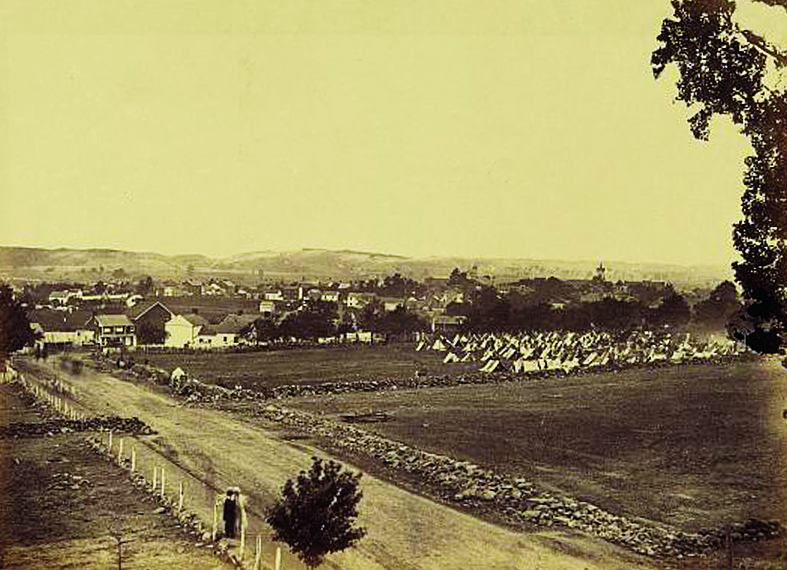 Civil War photographers routinely copied competitors’ images, giving them different titles for publication in books and as stereographs. Brothers Isaac G. and Charles J. Tyson titled this image as A View of Gettysburg; Timothy H. O’Sullivan labeled it Gettysburg, Pennsylvania, on a stereograph he sold. Library of Congress