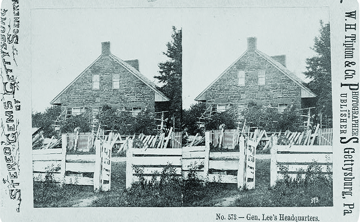 The Gettysburg house of Mary Thomson, a sixty-nine-year-old widow, was commandeered by General Robert E. Lee for use as his headquarters. W. H. Tipton took the photograph and it was published and sold by his company. Library of Congress