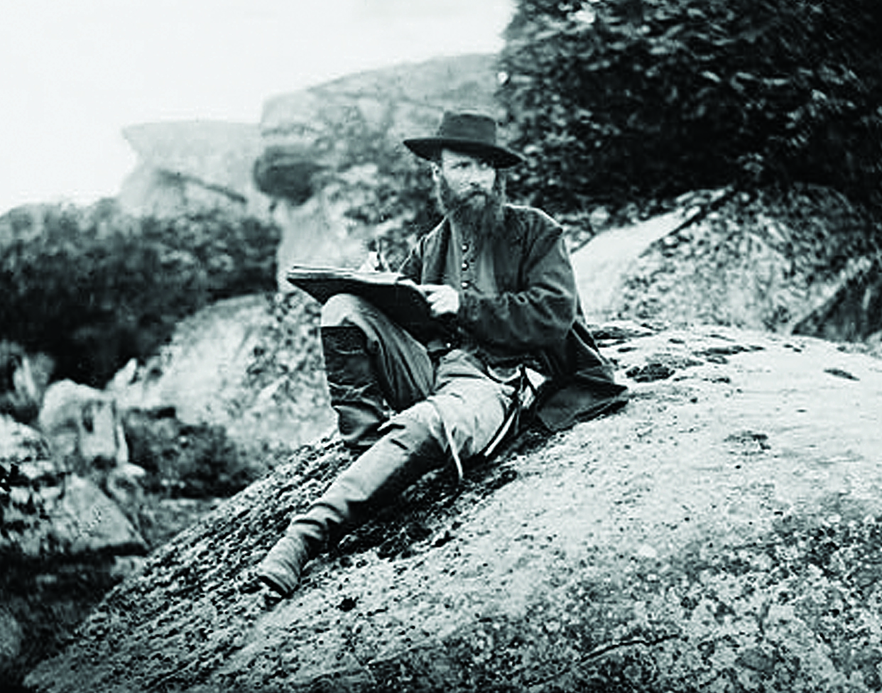 Before the advance of the camera, sketch artists were dispatched by leading periodicals to render important events for publication. In July 1863, Timothy H. O’Sullivan photographed artist Alfred R. Waud depicting the Gettysburg battlefield for Harper’s Weekly.