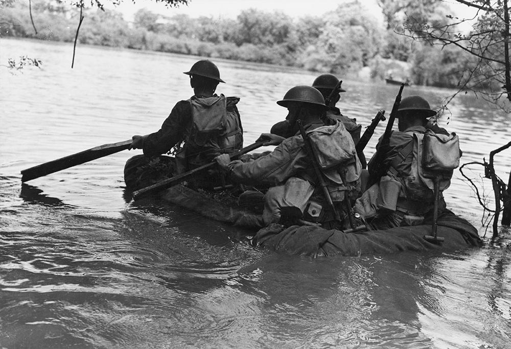 Strickler's "swimmandos" did more than swim. In this case they put together an improvised raft during training in 1942. Pennsylvania State Archives, MG-356