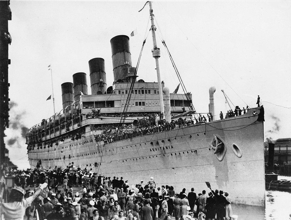 The troop transport Aquitania that took Strickler to England in 1918 and again in 1943. Pennsylvania State Archives, MG-356
