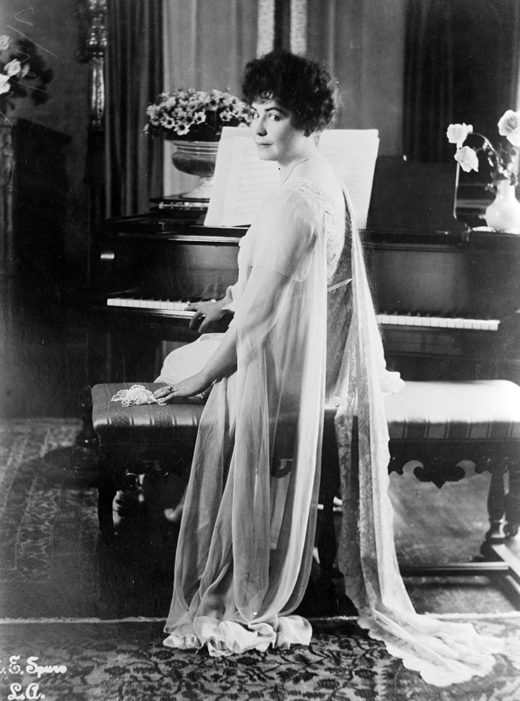 Lois Weber, a singer and concert pianist in her teens, maintained a lifelong love of music. In 1909 the Edison Phonograph Co. captured her clear soprano voice when she recorded a duet of “Jesus Thy Name is Love.” Library of Congress