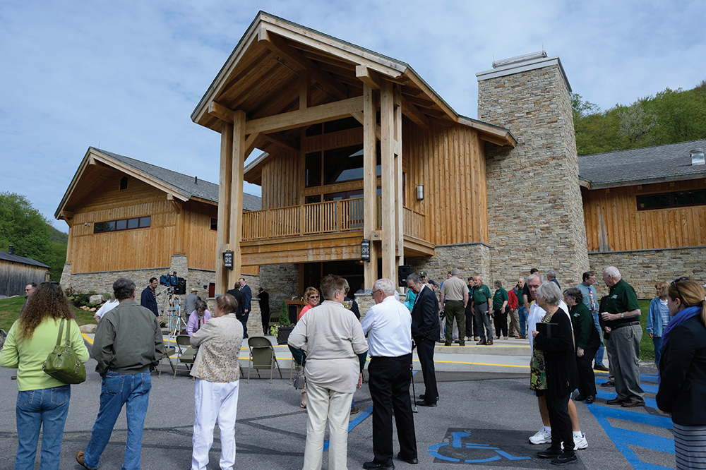Local residents and dignitaries gather for the dedication of the expanded visitor center at the Pennsylvania Lumber Museum on May 15, 2015. Pennsylvania Lumber Museum, PHMC