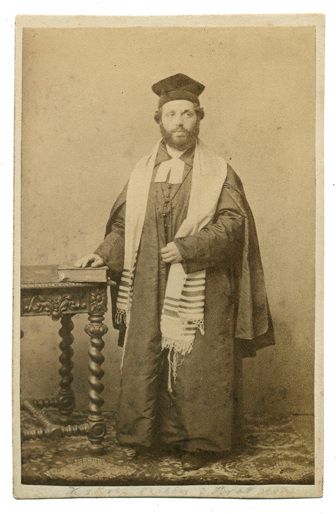 Marcus Jastrow, here in about 1861, was named rabbi of Warsaw’s progressive synagogue in 1858. After his imprisonment for supporting Polish independence from Russia, he immigrated to Philadelphia to serve as rabbi of Rodeph Shalom in 1866. Museum of Warsaw