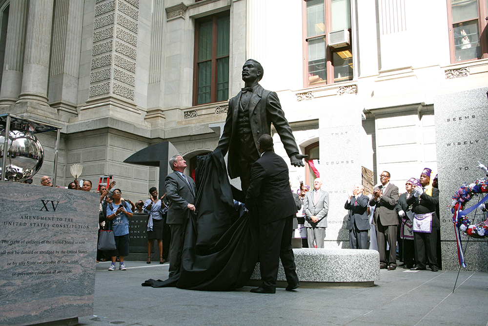 A Quest for Parity was unveiled in Philadelphia at a dedication ceremony on September 26, 2017. S. Madera for City of Philadelphia