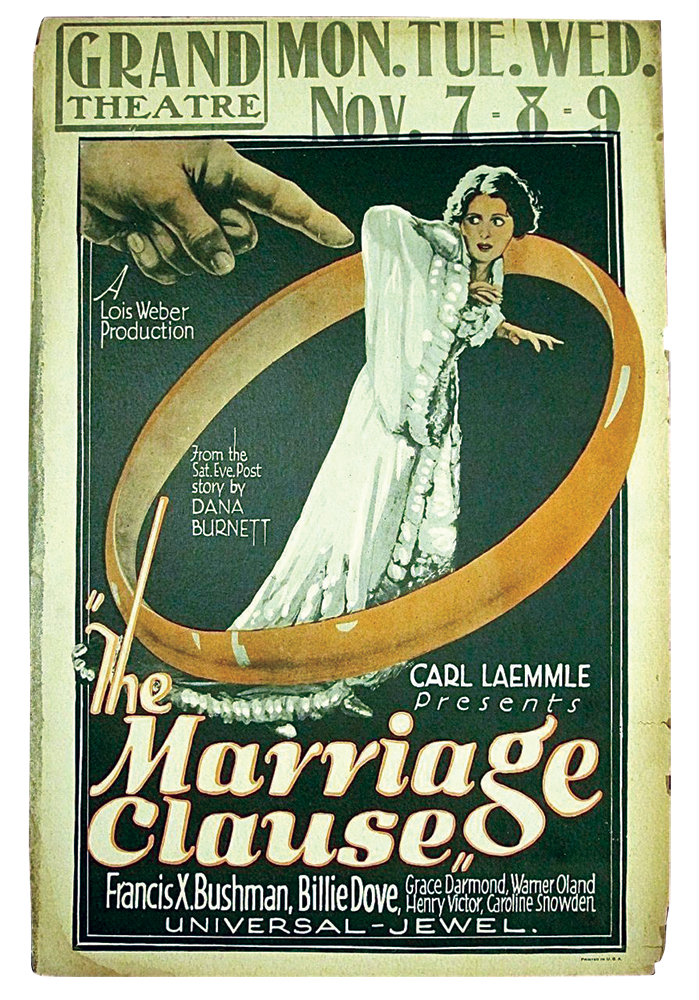 Released in 1926, five years after she lost her own studio, The Marriage Clause was still publicized as a Lois Weber Production — her name still had clout. She directed two more silent films, Sensation Seekers and The Angel of Broadway. The latter was released just three days before The Jazz Singer ushered in the sound revolution. Detre Library & Archives, Heinz History Center