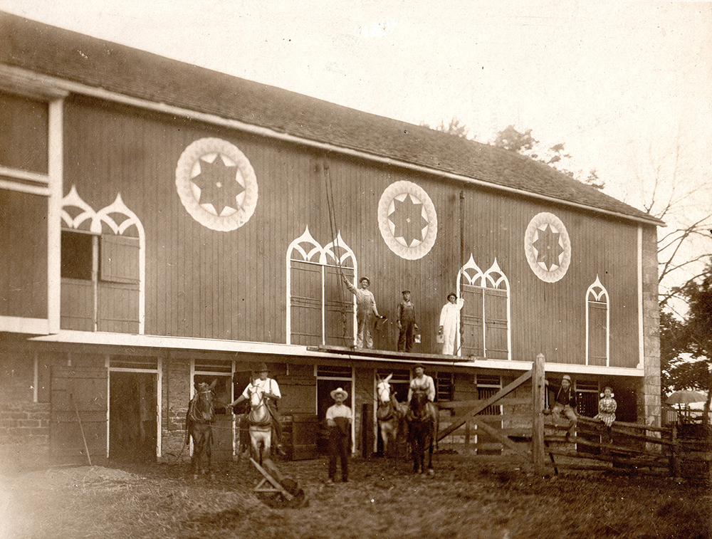 Kutztown photographer Wallace A. Dietrich (1853–1909) documented Milton Hill and his painting crew around 1907. Hill is standing on the painter’s lift, center, with cousins Oscar Adam, left, and Wilson Adam, right. Below are members of the Stein Family posing with their horses in front of their barn near Moselem, Berks County. Pennsylvania German Cultural Heritage Center, Kutztown University