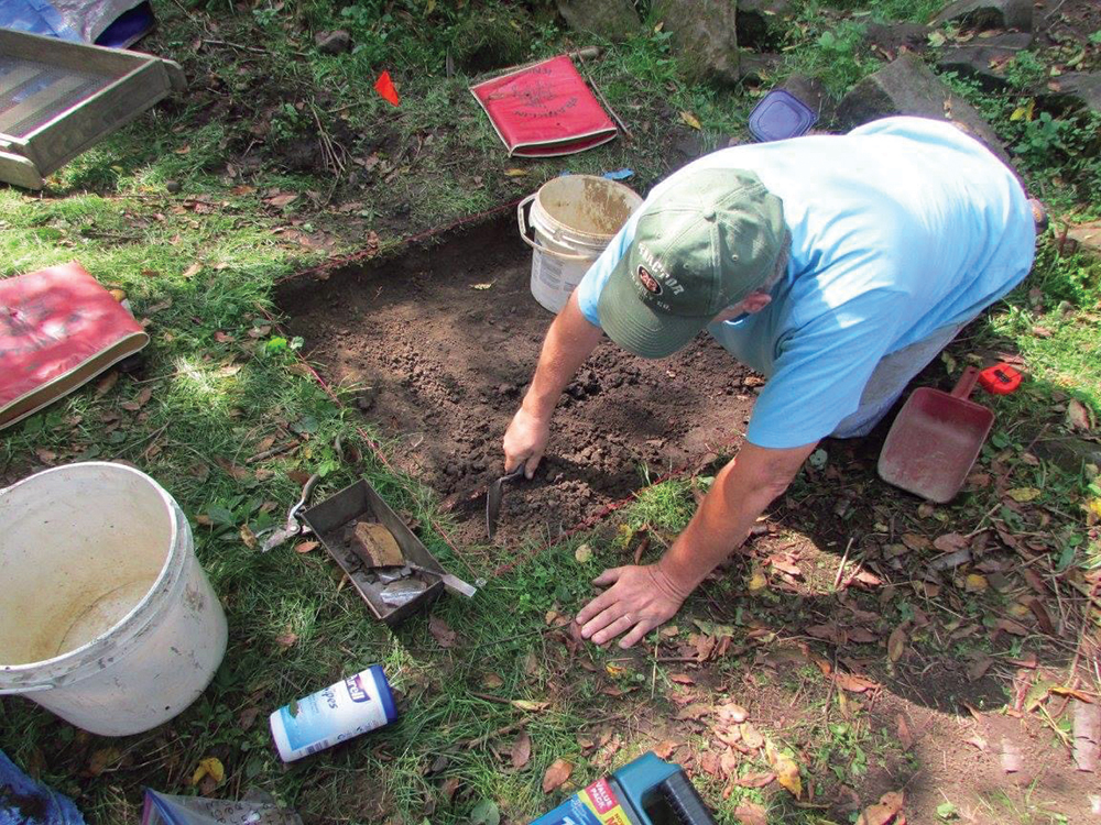 Volunteers helped excavate test units measuring 1 m by 1 m to help graduate student Samantha Taylor complete her master’s thesis research at a public archaeology outreach event in 2017. Photo, Samantha Taylor